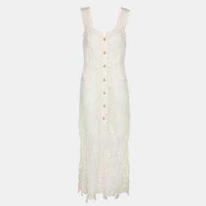 Pre Owned Self-Portrait White Fishnet Crochet and Lace Midi Dress M