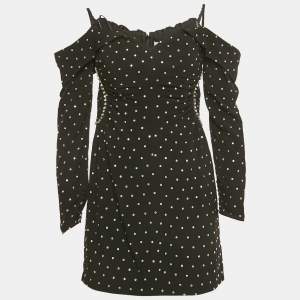 Pre Owned Self-Portrait Black Crepe Diamante Off-Shoulder Mini Dress M