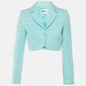 Pre Owned Self-Portrait Blue Boucle Cropped Jacket S