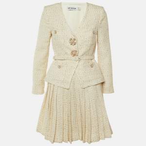 Pre Owned فستان جاكيت ميني بوقِل معدني كريمي سيلف بورتريه ميديوم