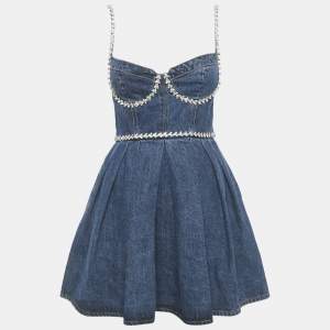 مملوكة مسبقًا Self-Portrait Blue Denim Embellished Mini Dress XS