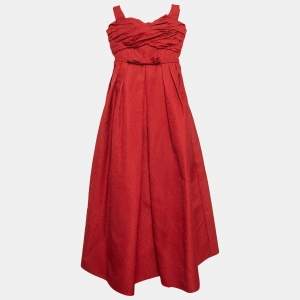 مملوكة مسبقًا Self-Portrait Red Textured Jacquard Off-Shoulder Midi Dress S