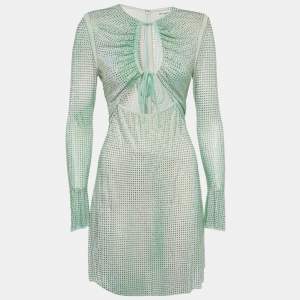 Pre Owned Self-Portrait Green Ombre Crystal embellished Mesh Mini Dress M