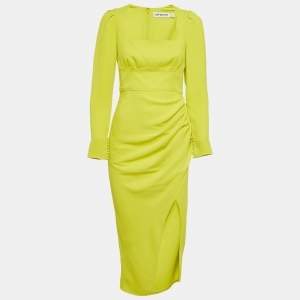 مملوكة مسبقًا Self-Portrait Green Crepe Ruche Midi Dress S