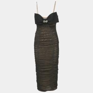 Pre Owned Self portrait Black Power Mesh Strappy Midi Dress M