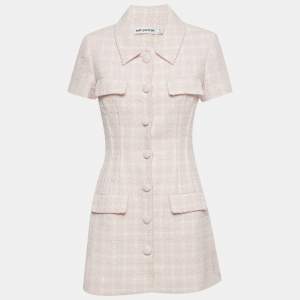 Pre Owned Self-Portrait Pink Boucle Checked Mini Dress M