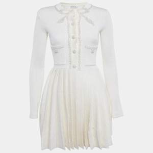 Pre Owned Self-Portrait Cream Bow Embellished Knit Mini Dress S