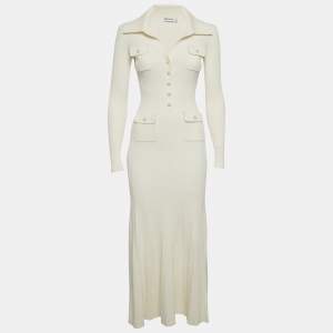 Pre Owned Self-Portrait Cream Rib Knit Midi Dress S