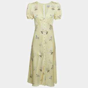 Pre Owned Self-Portrait Yellow Vintage Floral Print Satin Midi Dress S
