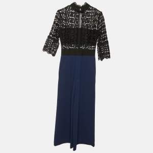 مملوكة مسبقًا Self-Portrait Black/Navy Blue Lace & Crepe Jumpsuit M
