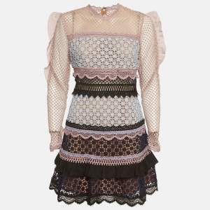 مملوكة مسبقًا Self-Portrait Multicolor Guipure Lace Ruffled Bellis Dress M