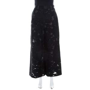 Self Portrait Black Embroidered Organza and Lace High Waist Flared Trousers S