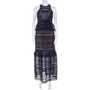 Self Portrait Blue Teardrop Guipure Paneled Lace Maxi Dress S