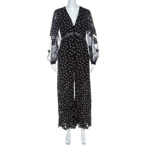 Self Portrait Black Daisy Dot Lace Jumpsuit M