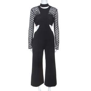 Self Portrait Black Lace Insert Cropped Bodice Jumpsuit M
