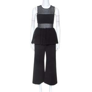 Self-Portrait Black Guipure Lace Peplum Detail Jumpsuit S