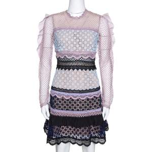 Self Portrait Multicolor Lace Panelled Ruffle Trim Bellis Mini Dress M