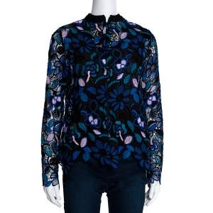 Self Portrait Multicolor Floral Guipure Lace Garden Top M
