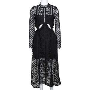 Self Portrait Black Guipure Lace Cutout Detail Payne Midi Dress M