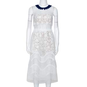 Self Portrait White Sequined Mesh Romper Detail Dress M