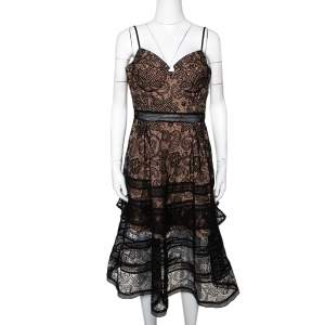 Self Portrait Black Paisley Lace Sleeveless Bustier Dress L 