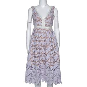 Self Portrait Pale Lilac Guipure Lace Sleeveless Midi Dress M