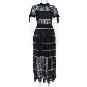 Self Portrait Black Crochet Guipure Lace Scallop Midi Dress S
