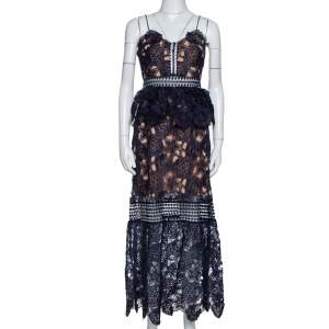 Self-Portrait Navy Blue Sheer Lace Paneled Amaryllis Column Dress M