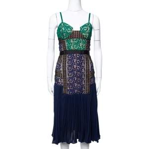Self-Portrait Multicolor Lace & Pleat Paneled Midi Sundress S