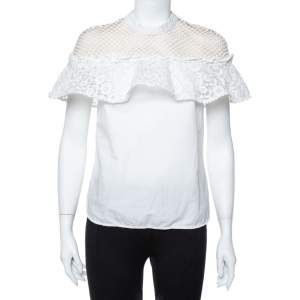 Self Portrait White Guipure Lace Detachable Yoke Detail Hudson Top M