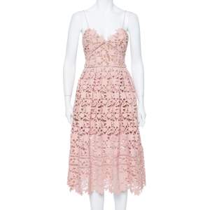 Self Portrait Pink Floral Guipure Lace Azaelea Dress M