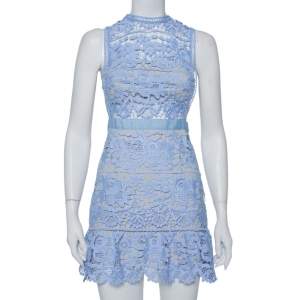 Self Portrait Purple Guipure Lace Flared Mini Dress S
