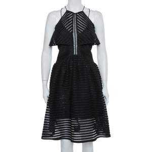 Self Portrait Black Mesh Cropped Overlay Dress S
