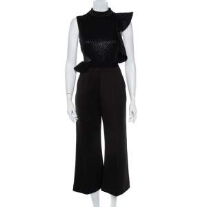 Self-Portrait Black Sequin & Bead Embellished Knit Sleeveless Cropped Jumpsuit S
