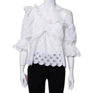 Self-Portrait White Leaf Broderie One Shoulder Anglaise Top M