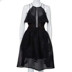 Self-Portrait Black Mesh Overlay Detail Flared Dress S