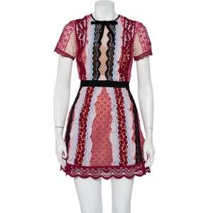 Self Portrait Multicolor Guipure Lace Ruffle Detail Mini Dress S