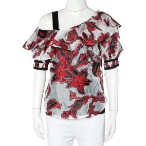 Self Portrait Floral Organza Cold Shoulder Detail Ruffled Top S