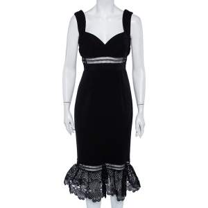 Self Portrait Black Crepe Lace Trim Sleeveless Midi Dress M