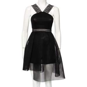 Self Portrait Black Mesh & Lace Asymmetric Hem Mini Dress S