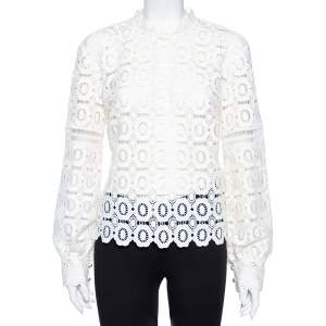 Self-Portrait White Guipure Lace Victorian Sleeve Detail Top M 