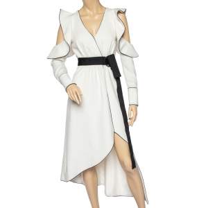Self-Portrait White Viscose Blend Ruffled Asymmetric Dress S