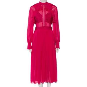 Self-Portrait Fuchsia Chiffon Ruffled Detailed Midi Dress S