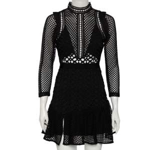 Self-Portrait Black Guipure Lace Hall Mini Dress M