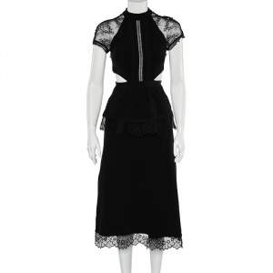 Self-Portrait Black Crepe And Lace Crawley Midi Dress S