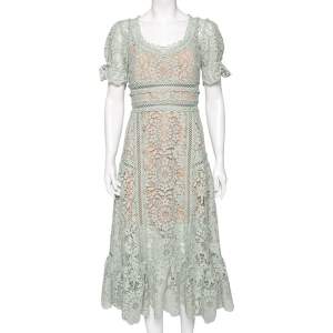 Self-Portrait Pistachio Green Guipure Lace Midi Dress M