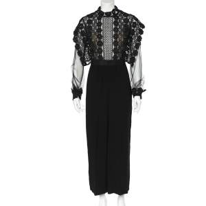 Self-Portrait Black Lace & Crepe Jumpsuit M