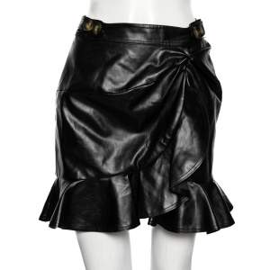 Pre Owned Self-Portrait Black Faux Leather Ruffled Mini Skirt M