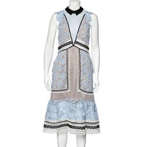 Self-Portrait Blue Guipure Lace Sleeveless Midi Dress M