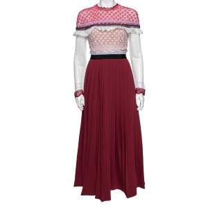 Self-Portrait Burgundy Bellis Lace Trim Maxi Dress M
